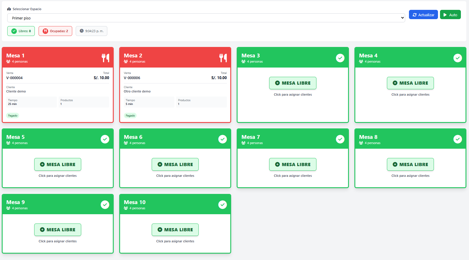Captura SmartPOS: Vista de mesas